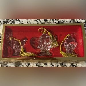 Gorham Lady Anne Set of 3 Tea Set Ornaments Full Lead‎ Crystal